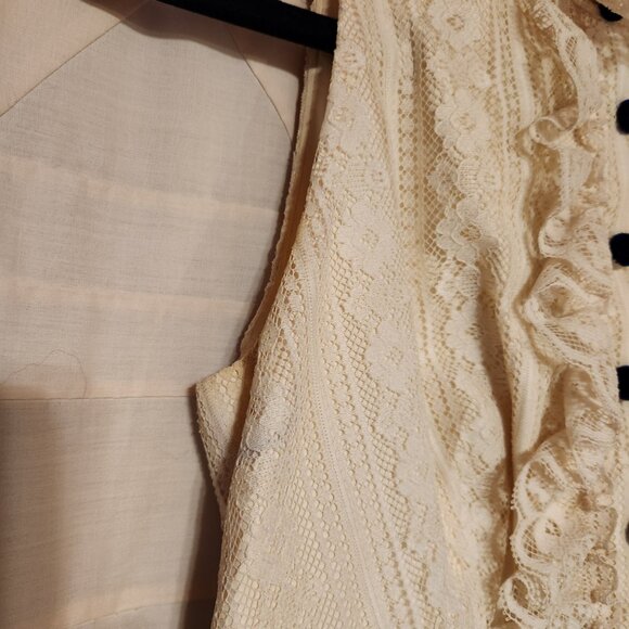 🕯️ Vtg 60s Blue Velvet Lace 2pc Gown & Jacket Set 10 🕯️ - Picture 8 of 11